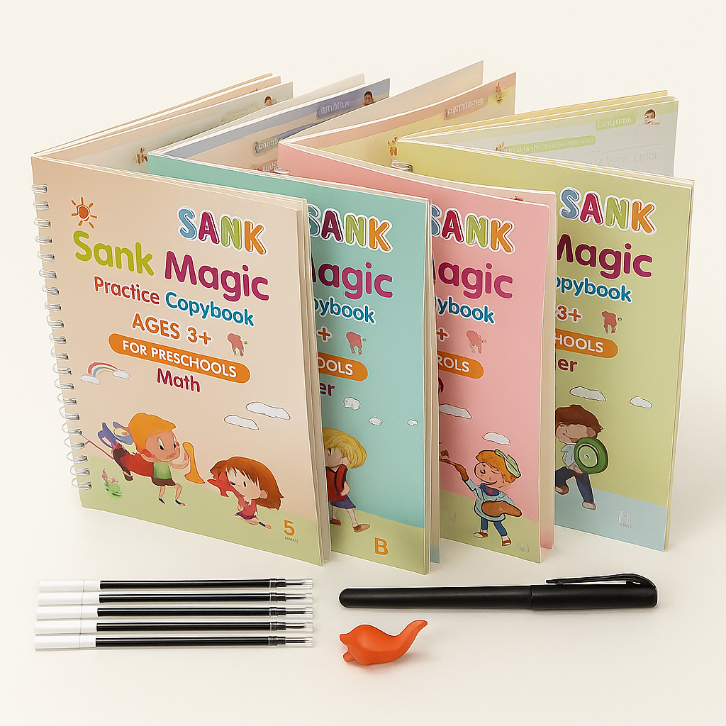 Sank Magic Practice Copybook (4 Books,1 Pen,1 Grip,10 Refill)