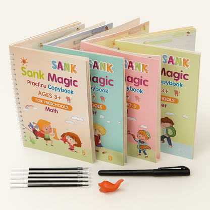 Sank Magic Practice Copybook (4 Books,1 Pen,1 Grip,10 Refill)