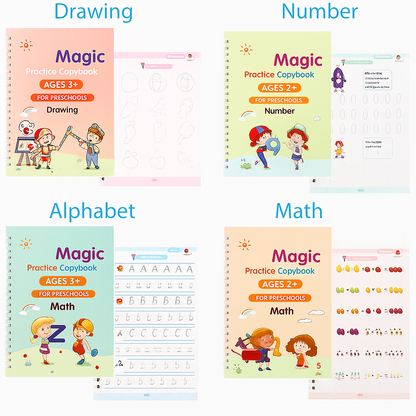 Sank Magic Practice Copybook (4 Books,1 Pen,1 Grip,10 Refill)